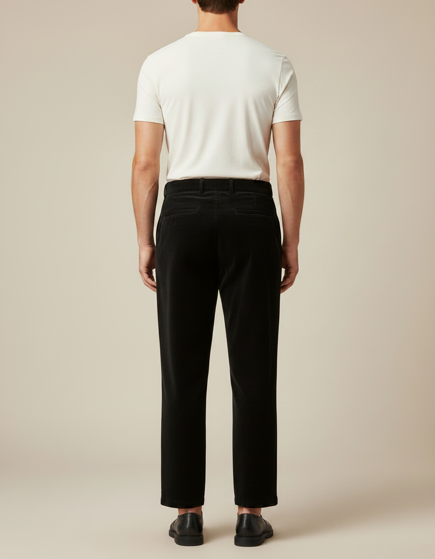 Pantalon Velours Noir Coupe Droite Décontracté Homme Moderne - Cordé - vue 2