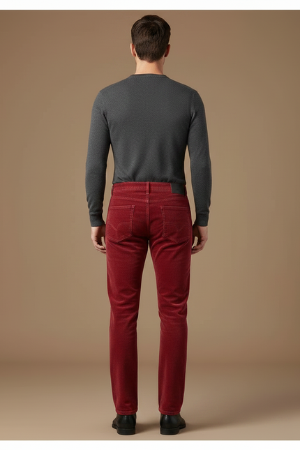 Pantalon Velours Rouge Côtelé Coupe Droite Élégant Homme - Cordé - vue 2