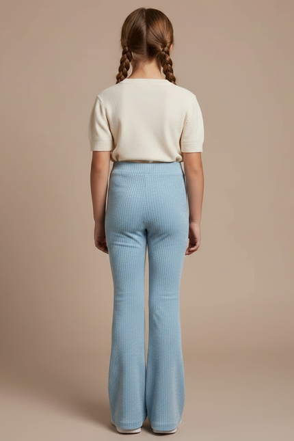 Pantalon Velours Bleu Côtelé Évasé Confortable Fille - Cordé - vue 2