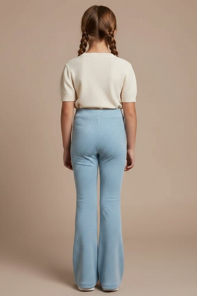 Pantalon Velours Bleu Côtelé Évasé Confortable Fille - Cordé - vue 2