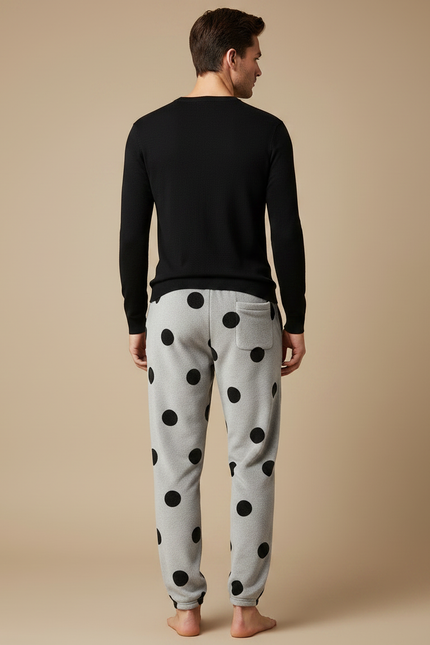 Pantalon Velours Gris Polka Dots Confortable Homme - Molleton - vue 2