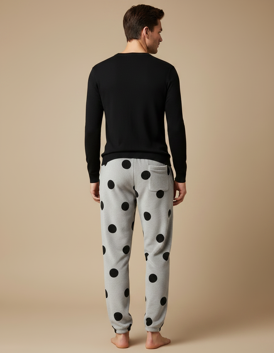Pantalon Velours Gris Polka Dots Confortable Homme - Molleton - vue 2