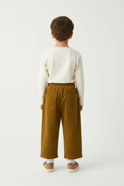 Pantalon Velours Marron Côtelé Droit Enfant Décontracté - Cordé - vue 2