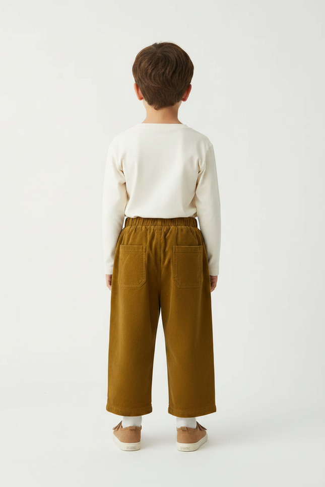 Pantalon Velours Marron Côtelé Droit Enfant Décontracté - Cordé - vue 2