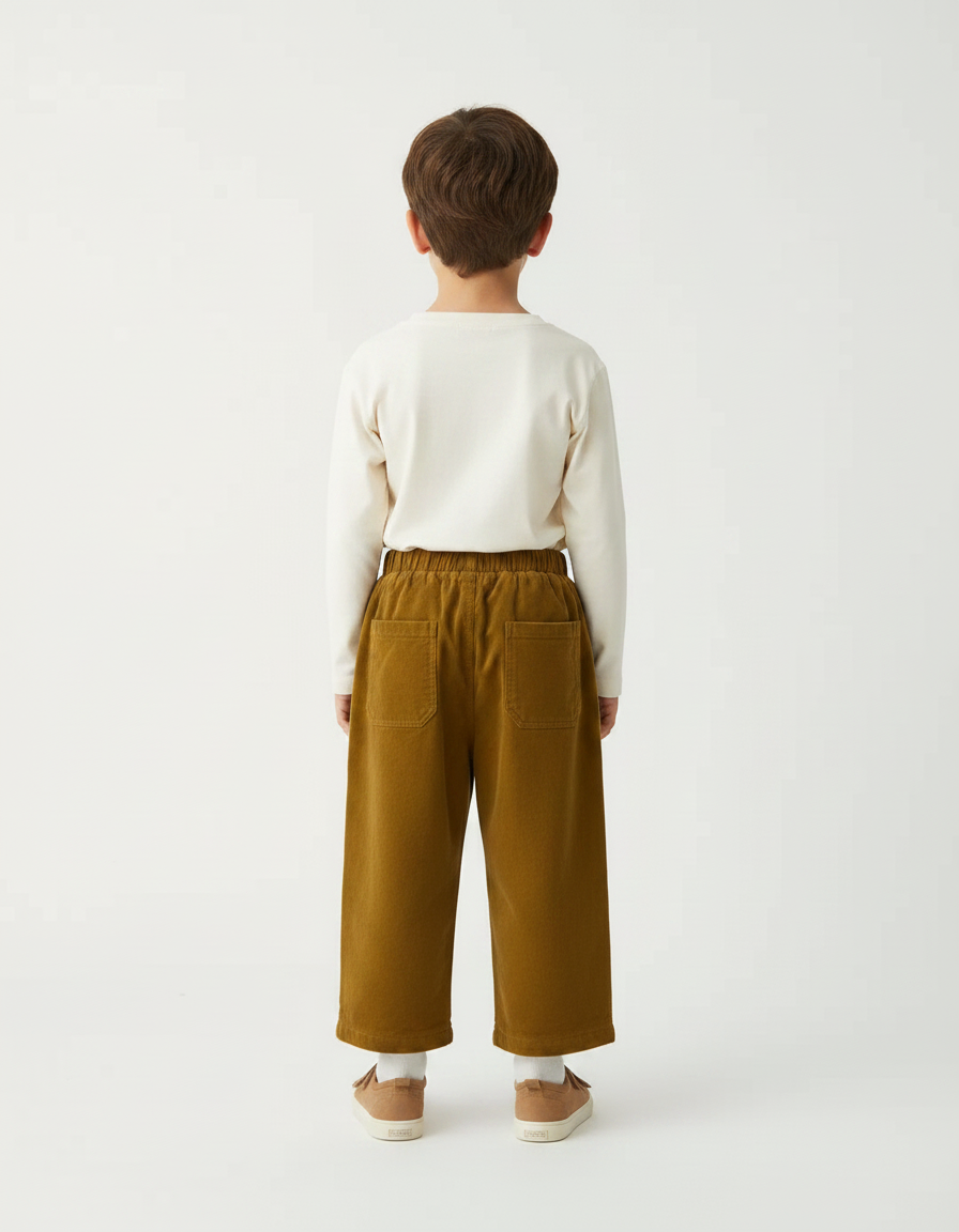 Pantalon Velours Marron Côtelé Droit Enfant Décontracté - Cordé - vue 2