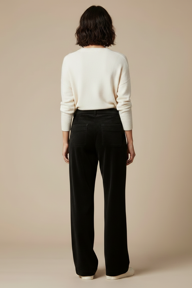 Pantalon Velours Noir Côtelé Large Droit Décontracté - Cordé - vue 2