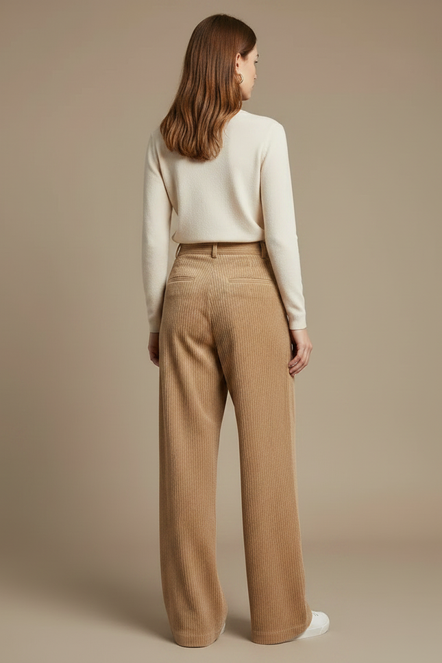 Pantalon Velour Cotelé Femme Beige - Camel Cordé - vue 2