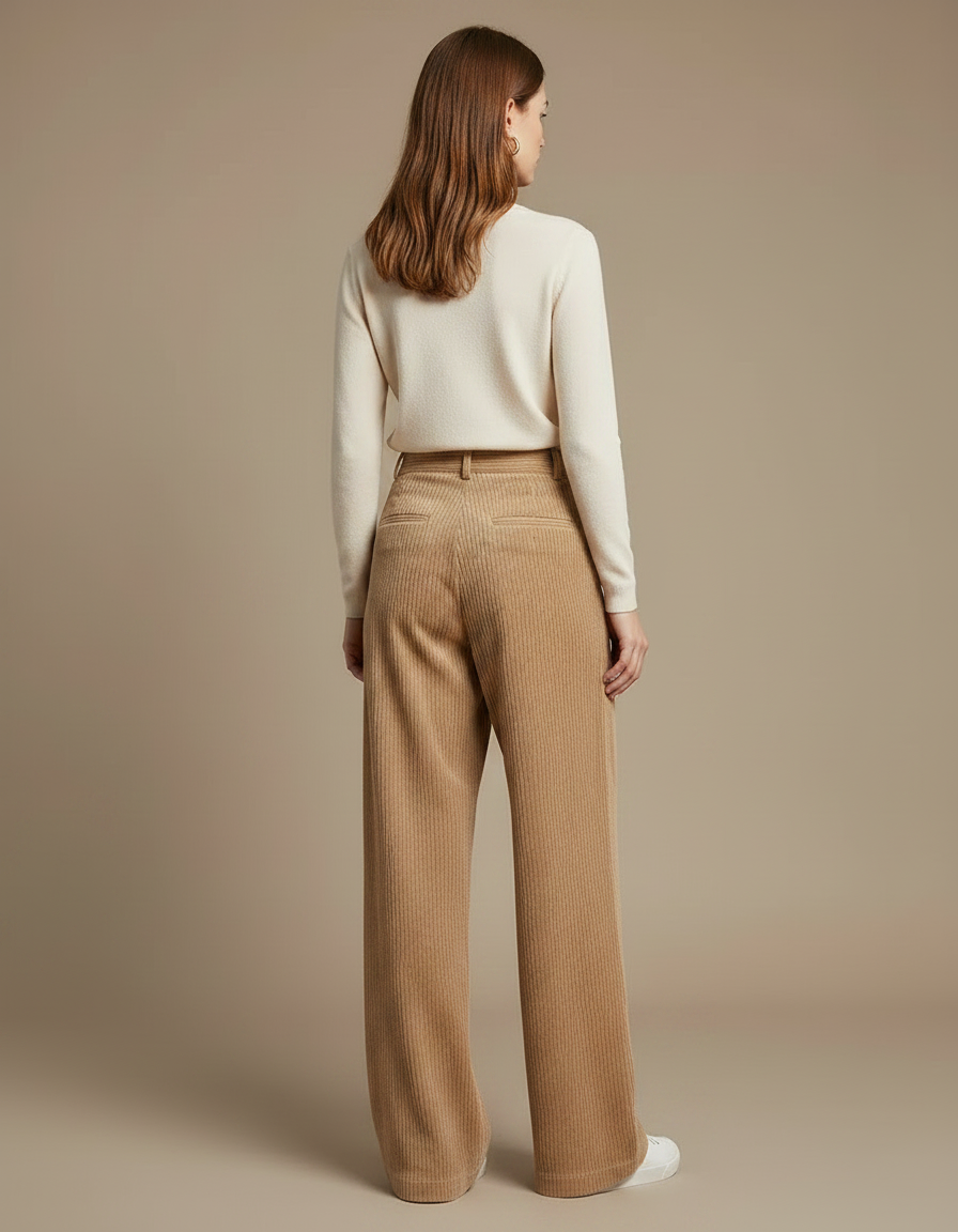 Pantalon Velour Cotelé Femme Beige - Camel Cordé - vue 2