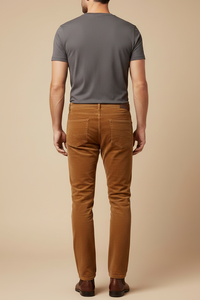Pantalon Velours Côtelé Marron Coupe Droite Homme - Cordé - vue 2