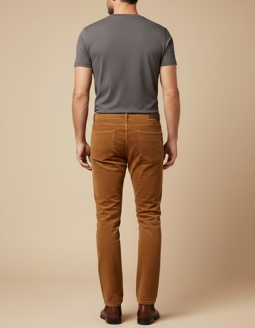 Pantalon Velours Côtelé Marron Coupe Droite Homme - Cordé - vue 2