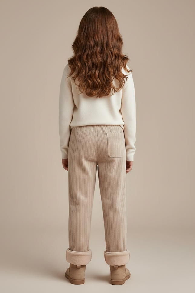 Pantalon Velours Côtelé Beige Doublé Polaire Enfant - Cordé - vue 2