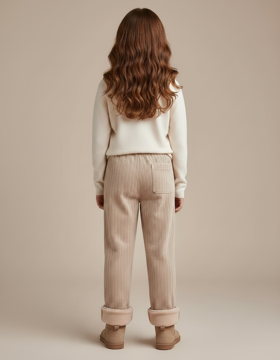 Pantalon Velours Côtelé Beige Doublé Polaire Enfant - Cordé - vue 2