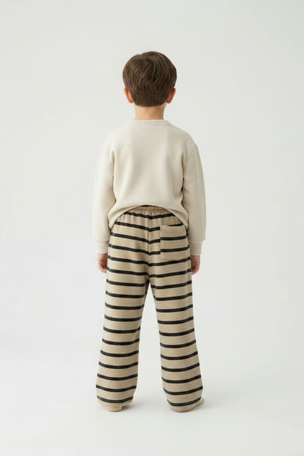 Pantalon Velours Rayé Beige Noir Ample Enfant Doux - vue 2