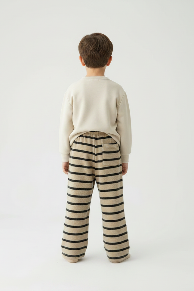 Pantalon Velours Rayé Beige Noir Ample Enfant Doux - vue 2