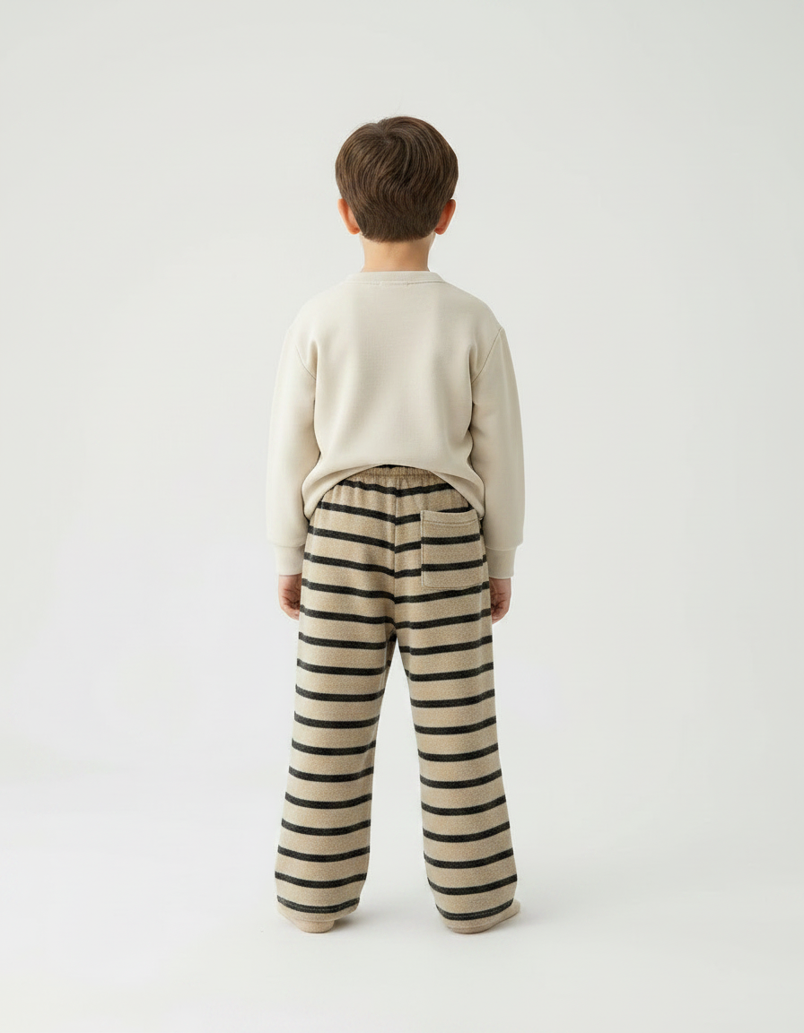 Pantalon Velours Rayé Beige Noir Ample Enfant Doux - vue 2