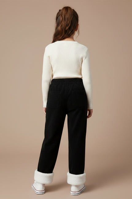 Pantalon Velours Noir Côtelé Ample Doublé Chaud Enfant - vue 2