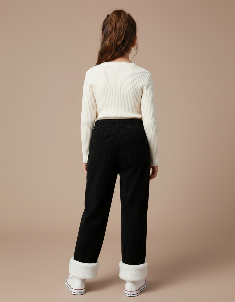 Pantalon Velours Noir Côtelé Ample Doublé Chaud Enfant - vue 2