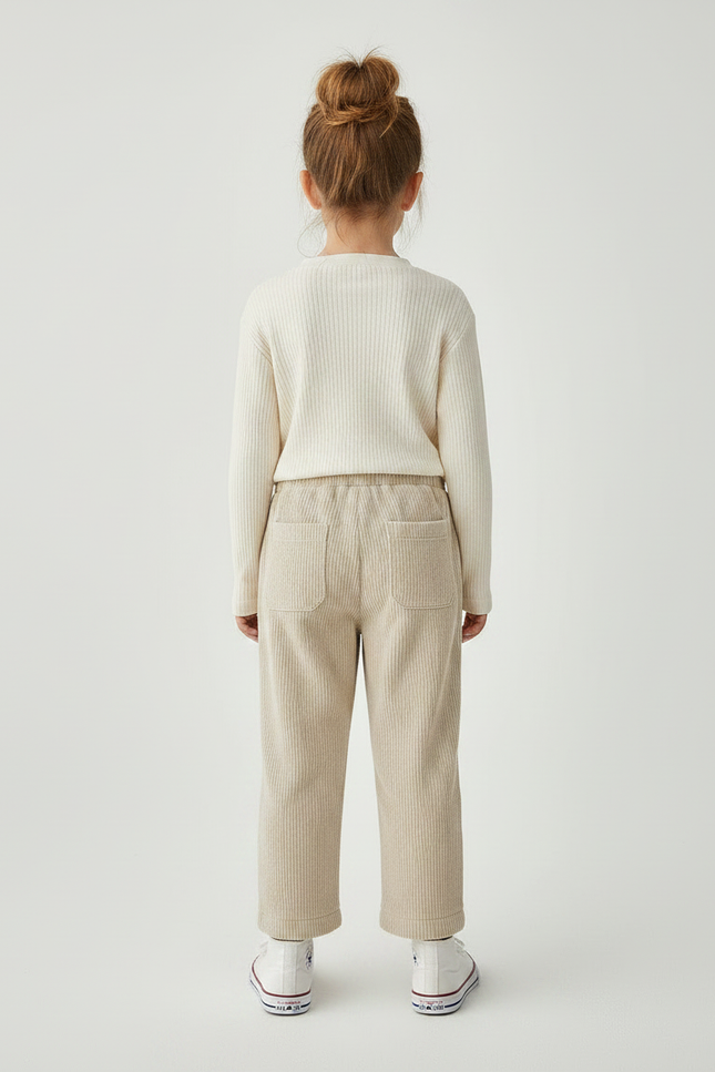 Pantalon Velours Beige Côtelé Ample Confortable Enfant - Cordé - vue 2
