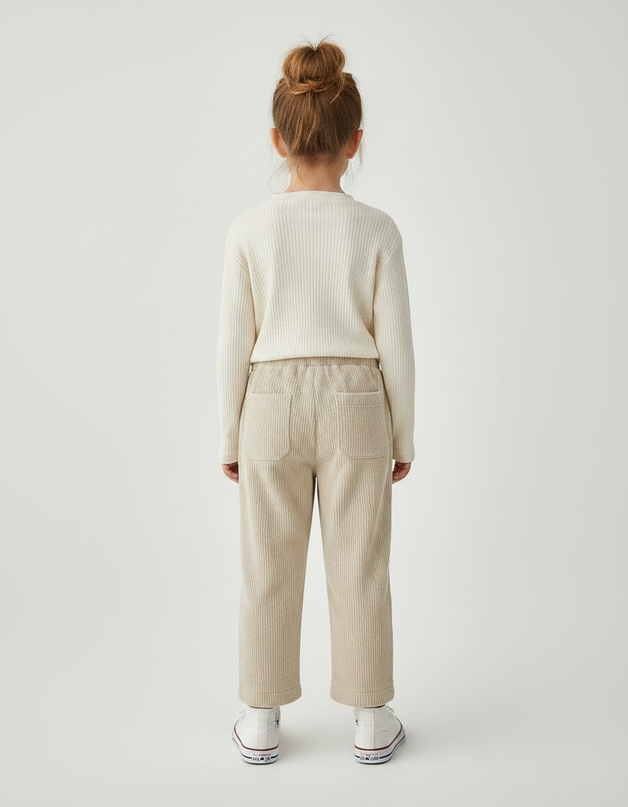 Pantalon Velours Beige Côtelé Ample Confortable Enfant - Cordé - vue 2