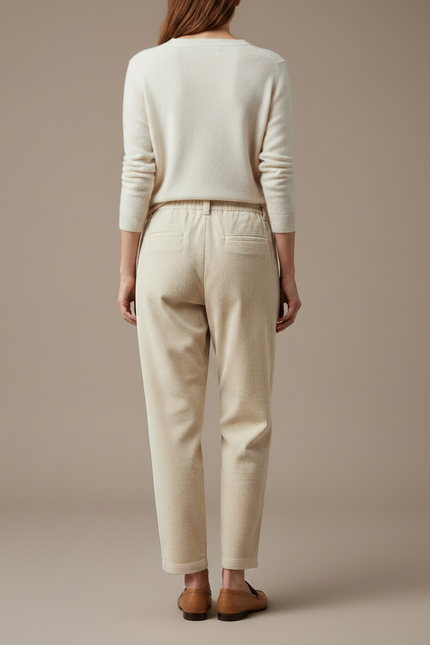 Pantalon En Velours Cotelé Femme - Beige Cordé - vue 2