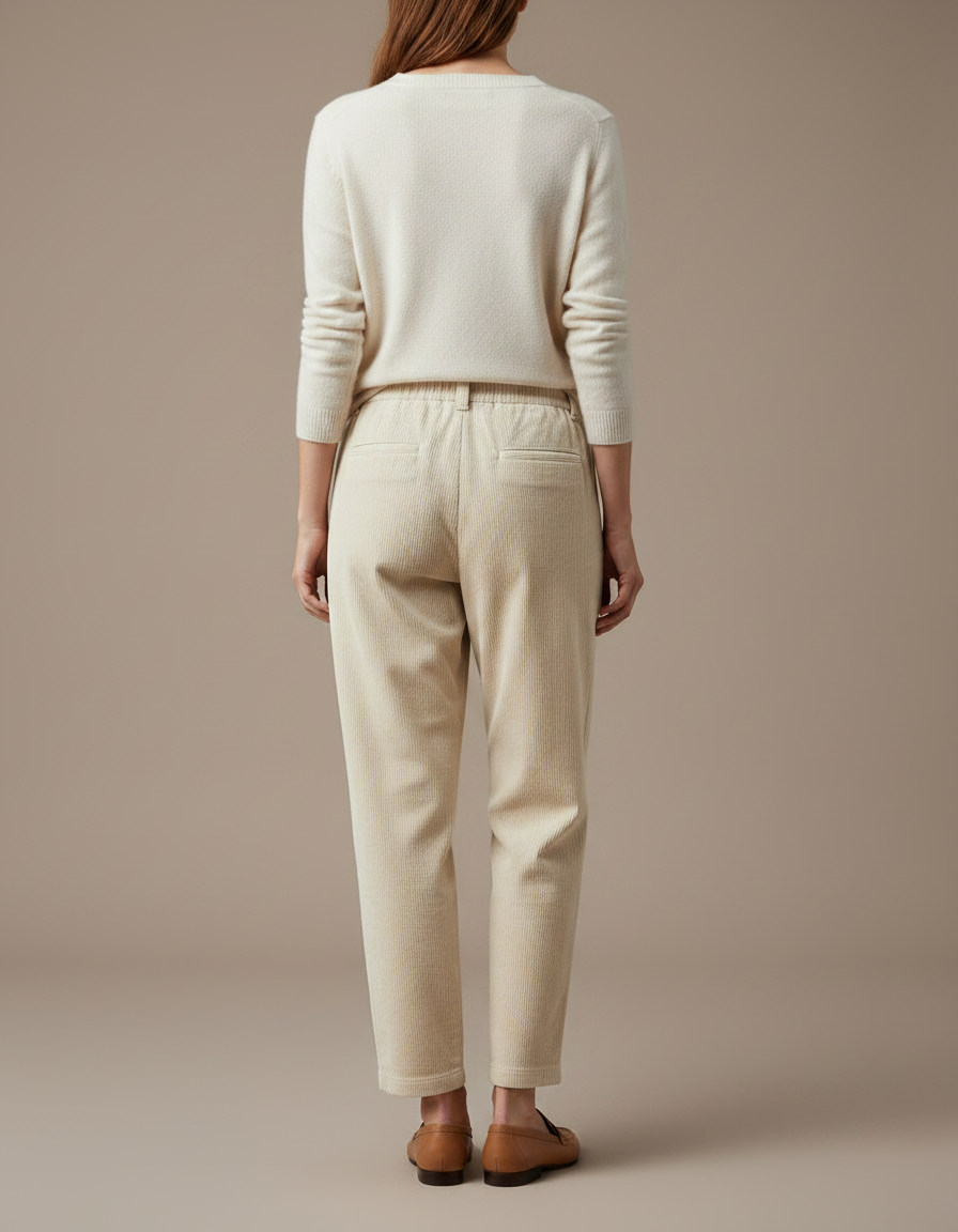 Pantalon En Velours Cotelé Femme - Beige Cordé - vue 2