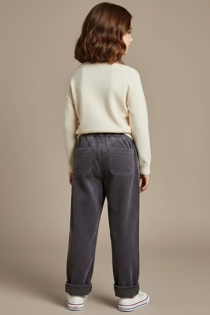 Pantalon Velours Côtelé Gris Ample Doublé Élastique Enfant - Cordé - vue 2