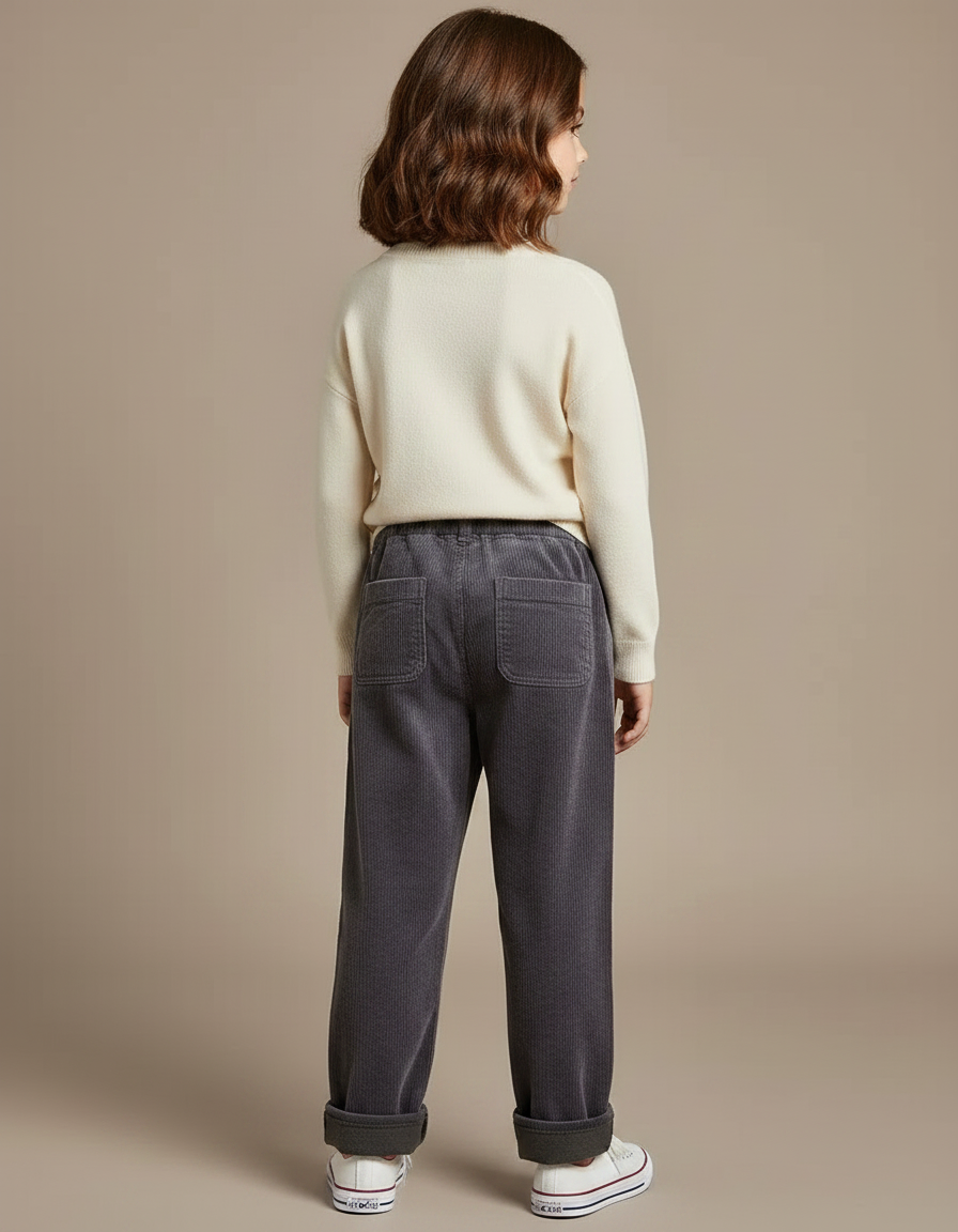Pantalon Velours Côtelé Gris Ample Doublé Élastique Enfant - Cordé - vue 2