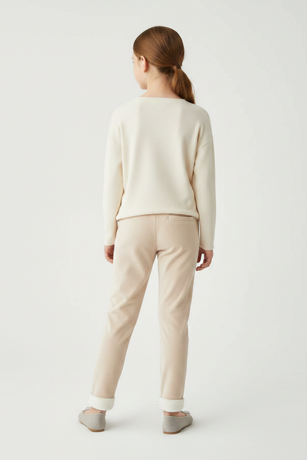 Pantalon Velours Beige Enfant Doux Brodé Confortable - vue 2