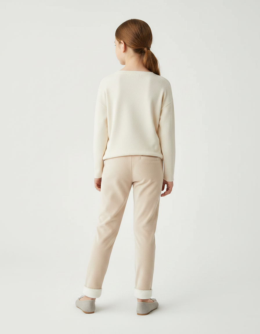 Pantalon Velours Beige Enfant Doux Brodé Confortable - vue 2