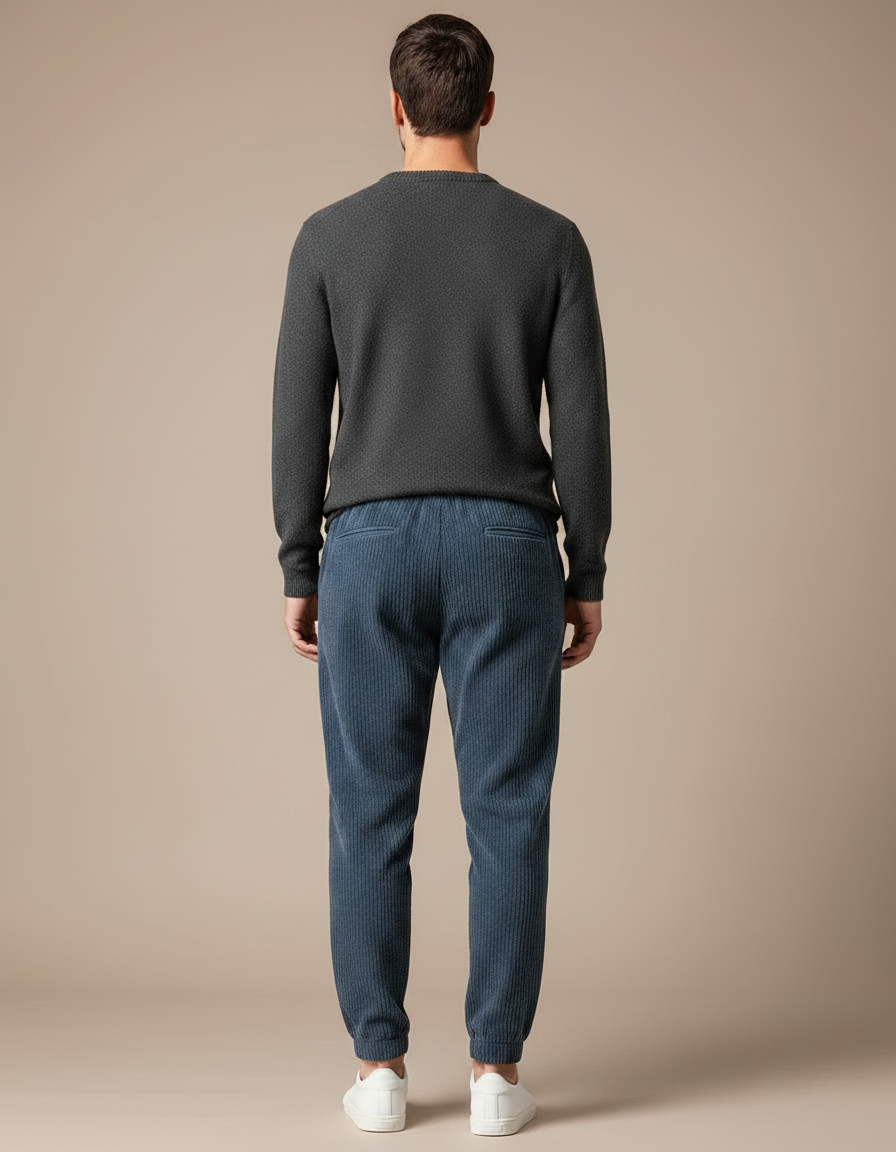 Pantalon Velours Homme Ceinture Réglable - Bleu Cordé - vue 2