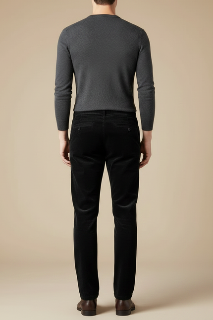Pantalon Velours Côtelé Noir Homme Droit Slim - Cordé - vue 2