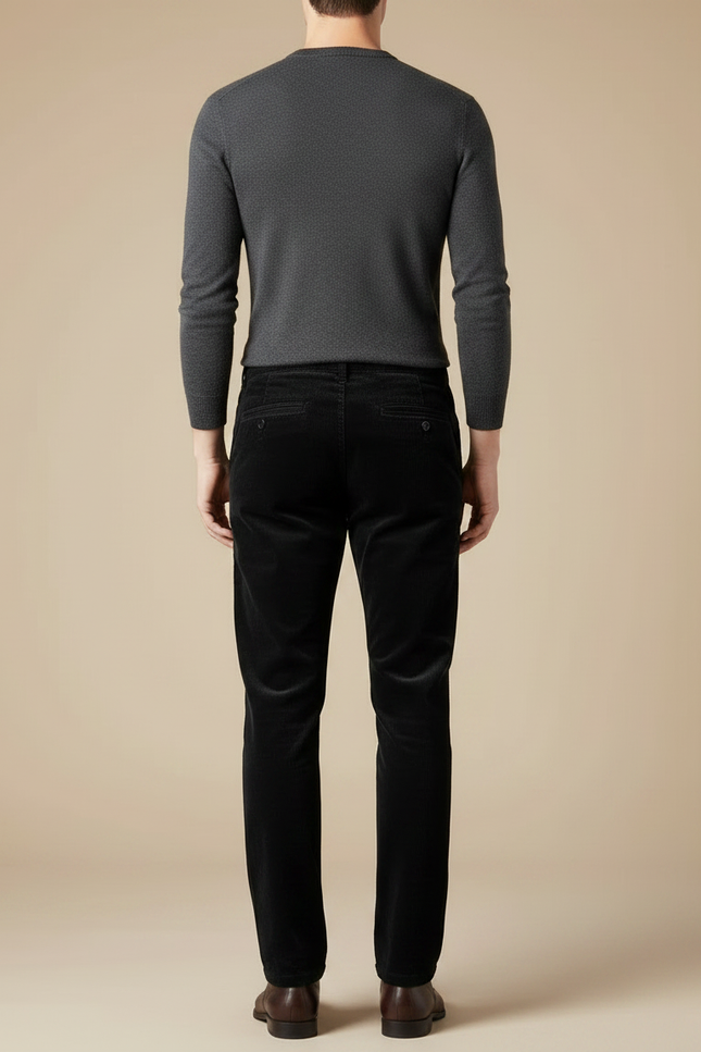Pantalon Velours Côtelé Noir Homme Droit Slim - Cordé - vue 2
