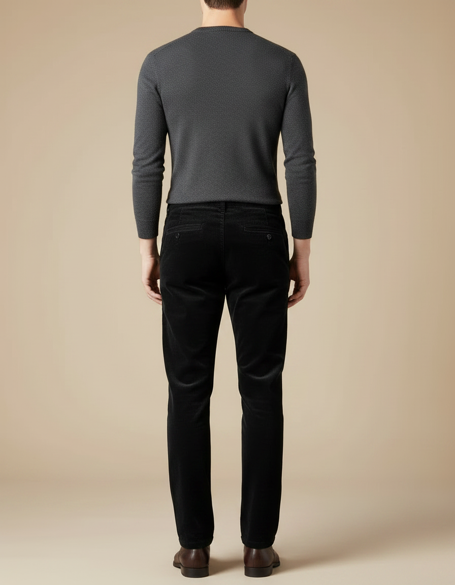 Pantalon Velours Côtelé Noir Homme Droit Slim - Cordé - vue 2