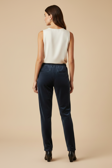 Pantalon Velours Femme Petite - Marine - vue 2