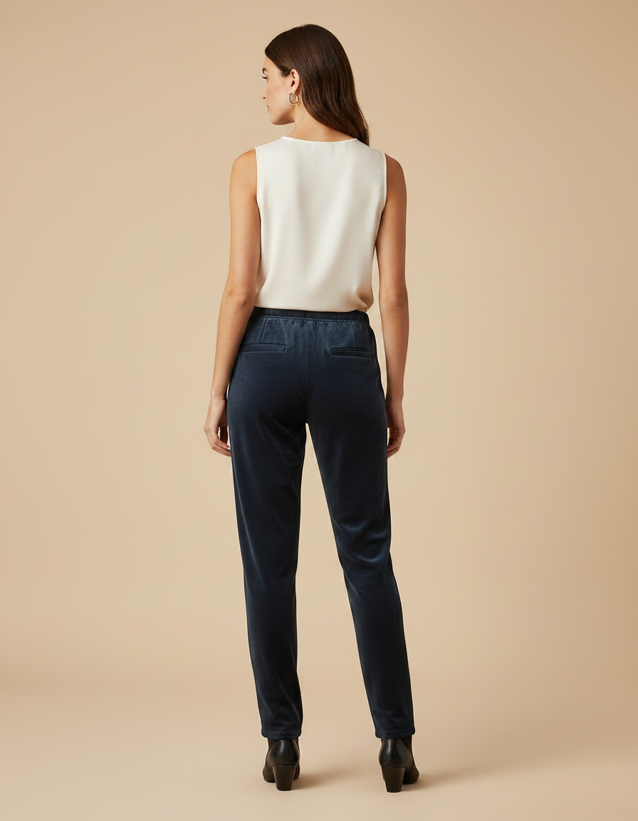 Pantalon Velours Femme Petite - Marine - vue 2