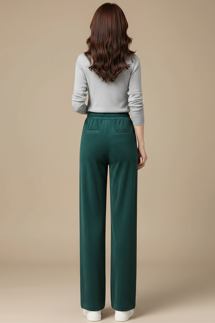 Pantalon Velours Vert Côtelé Ample Décontracté Cordon - Cordé - vue 2