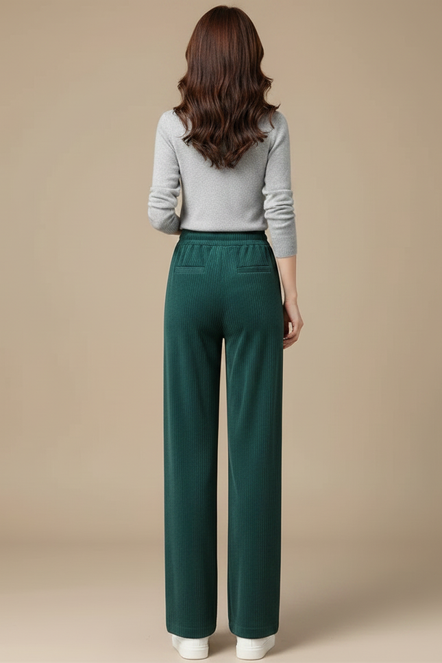 Pantalon Velours Vert Côtelé Ample Décontracté Cordon - Cordé - vue 2