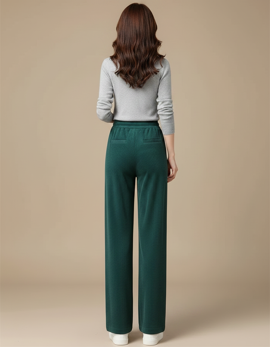 Pantalon Velours Vert Côtelé Ample Décontracté Cordon - Cordé - vue 2