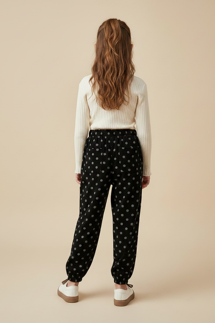 Pantalon Velours Noir Imprimé Pois Ample Fille - vue 2