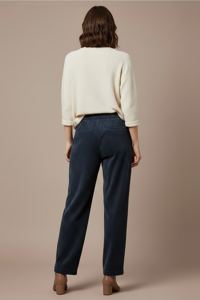 Pantalon Velours Femme Marine - Cordé - vue 2