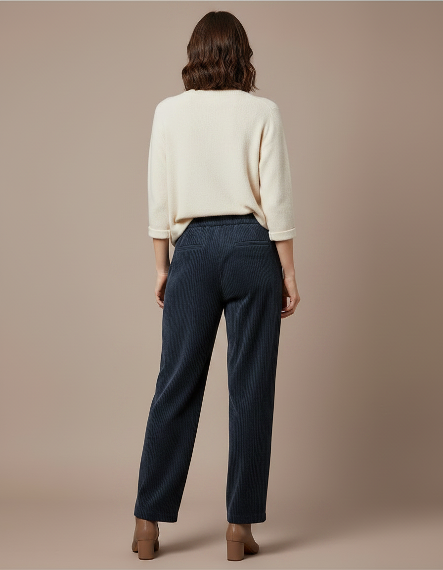 Pantalon Velours Femme Marine - Cordé - vue 2