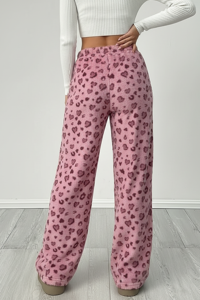 Pantalon Velours Rose Léopard Coeurs Ample Femme - vue 2