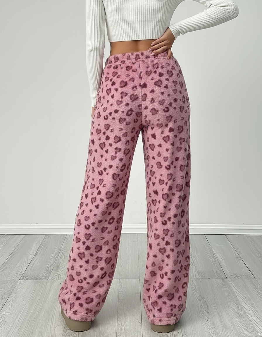 Pantalon Velours Rose Léopard Coeurs Ample Femme - vue 2