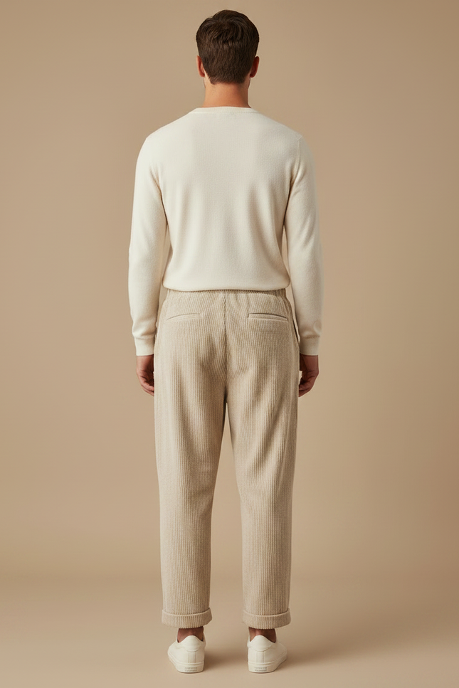Pantalon Velours Côtelé Beige Ample Homme Confortable - Cordé - vue 2