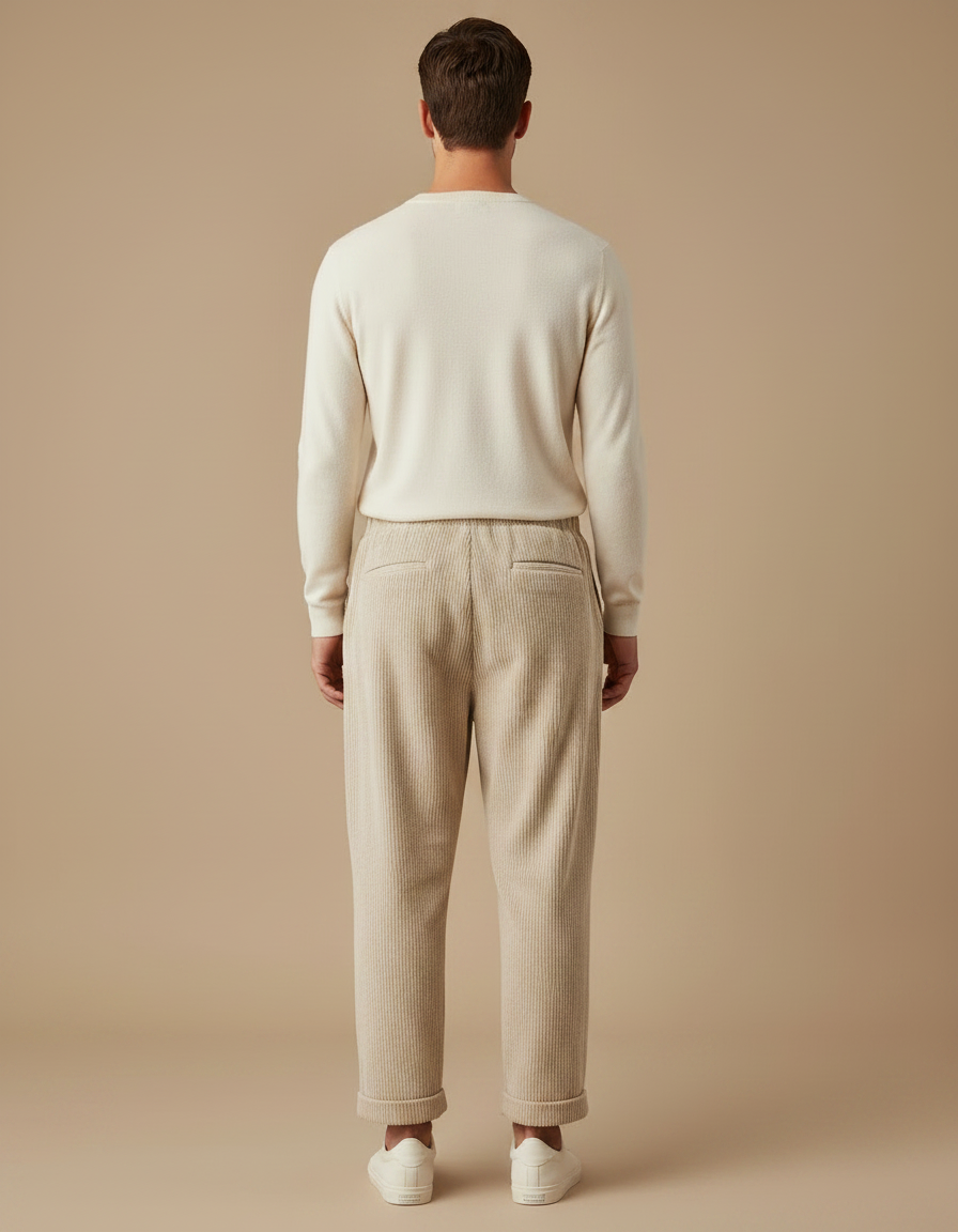 Pantalon Velours Côtelé Beige Ample Homme Confortable - Cordé - vue 2