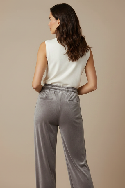 Pantalon Velours Gris Cordon Fluide Décontracté Femme - vue 2