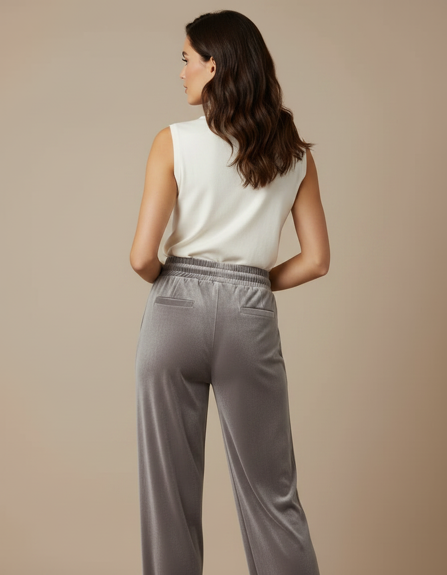 Pantalon Velours Gris Cordon Fluide Décontracté Femme - vue 2