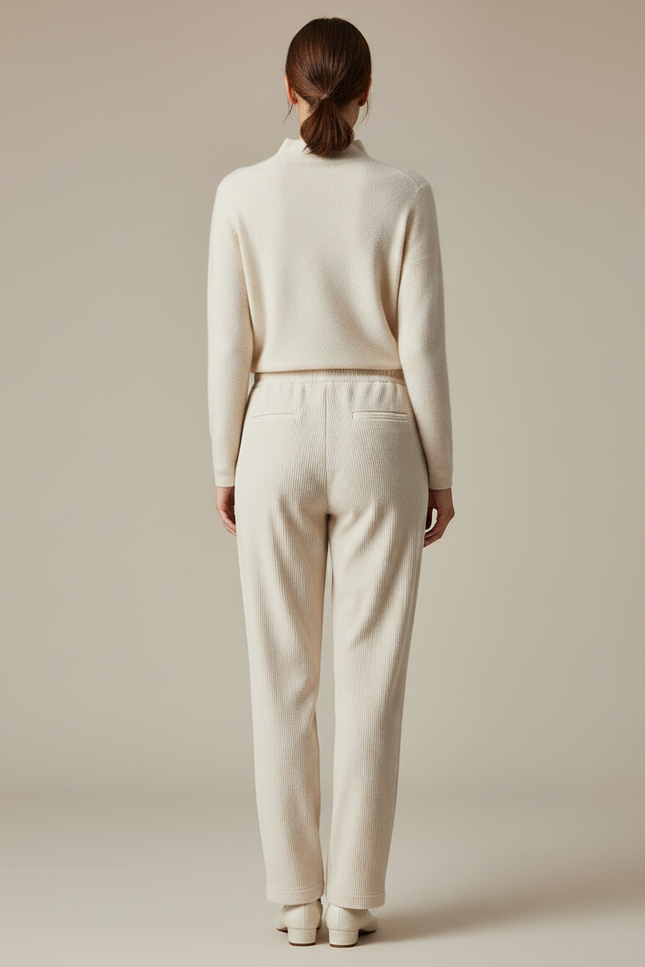 Pantalon Velours Côtelé Écru Ample Cordon Décontracté - Beige Cordé - vue 2