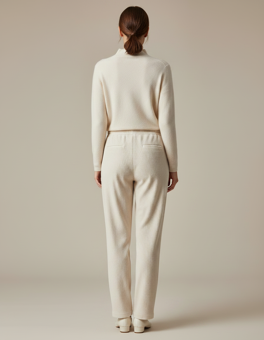 Pantalon Velours Côtelé Écru Ample Cordon Décontracté - Beige Cordé - vue 2