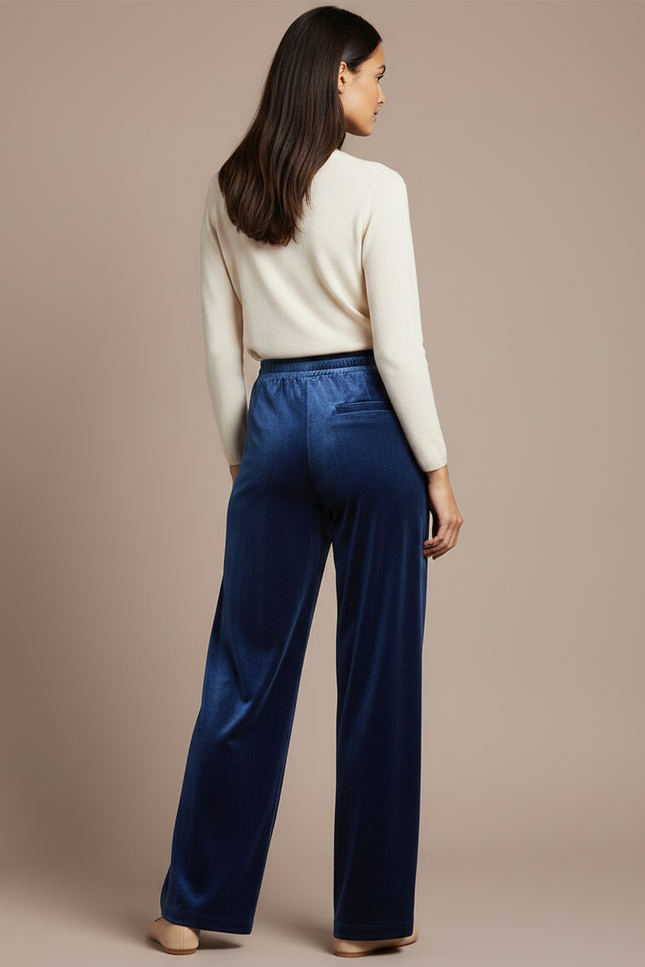 Pantalon Velours Bleu Marine Ample Fluide Élégant Femme - vue 2